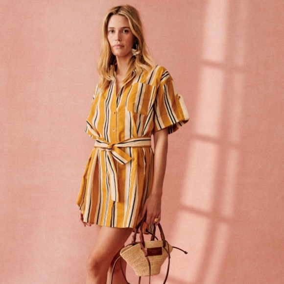 Sezane Celia Dress in Ochre, Ecru and Black stripes size S - Picture 5 of 13